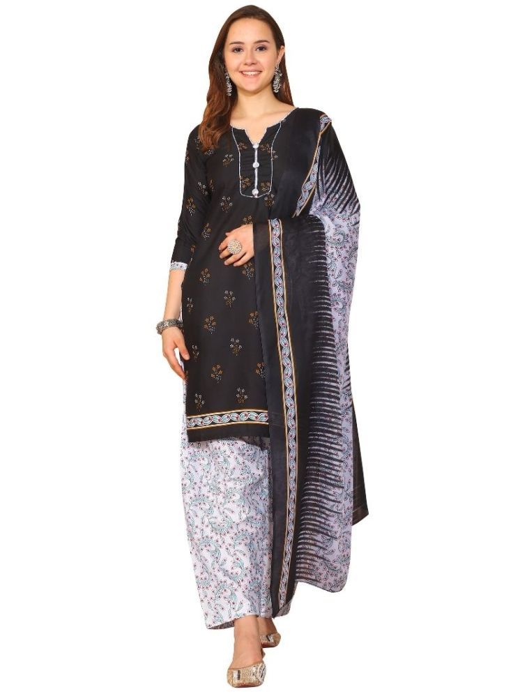     			wonder weave Cotton Blend Printed Kurti With Patiala Women's Stitched Salwar Suit - Black ( Pack of 1 )