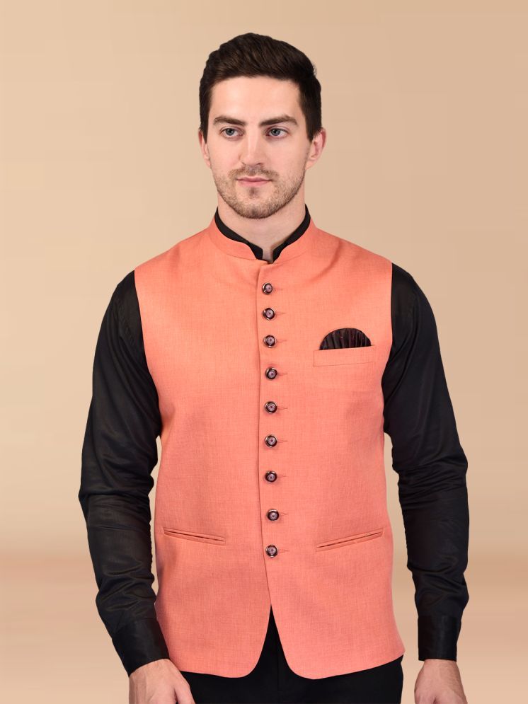     			BOWLIFESTYLE Orange Cotton Blend Men's Nehru Jacket ( Pack of 1 )