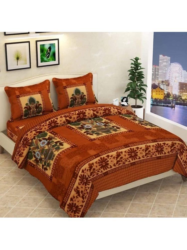     			HOME DELIGHT Floral Woolen Double Bedsheet ( 228 cm x 254 cm ) - Brown ( Pack of 1 )