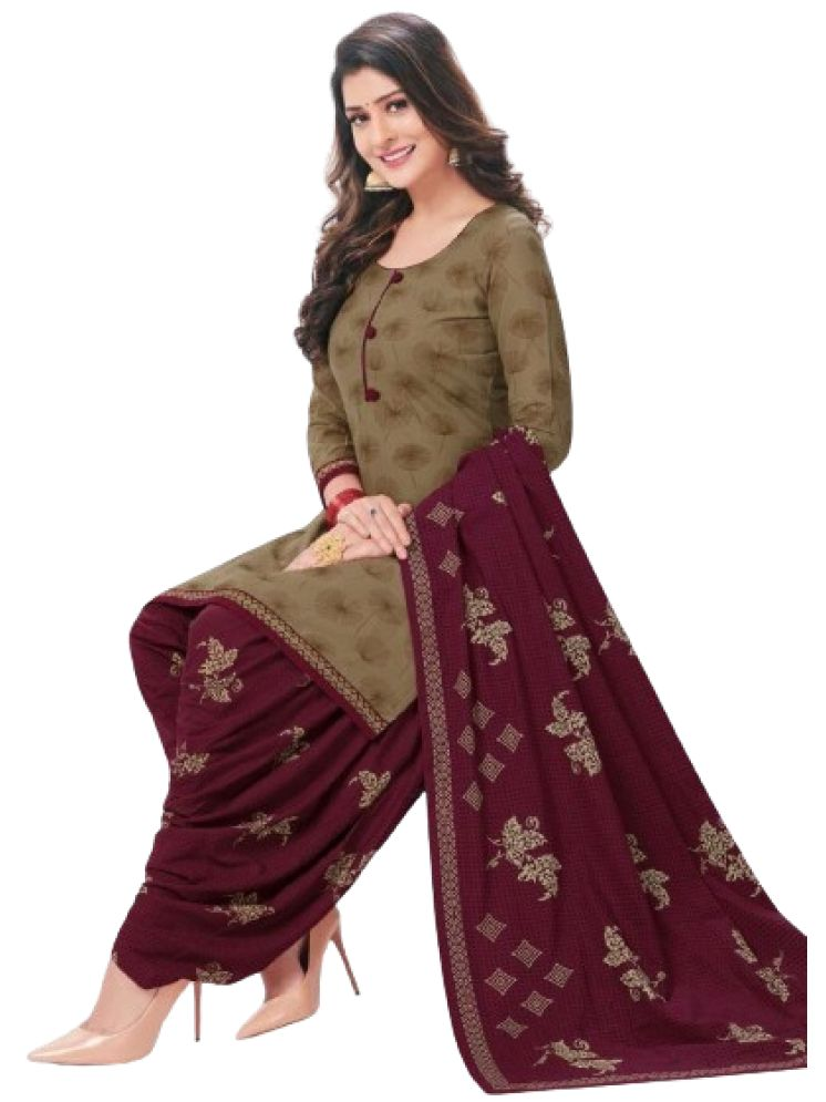     			INDIAN SILKS Unstitched Crepe Printed Dress Material - Brown ( Pack of 1 )