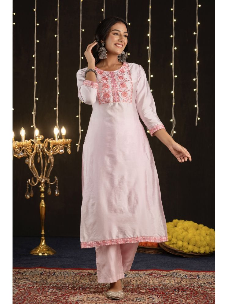     			Kohsh Silk Embroidered Straight Women's Kurti - Pink ( Pack of 1 )