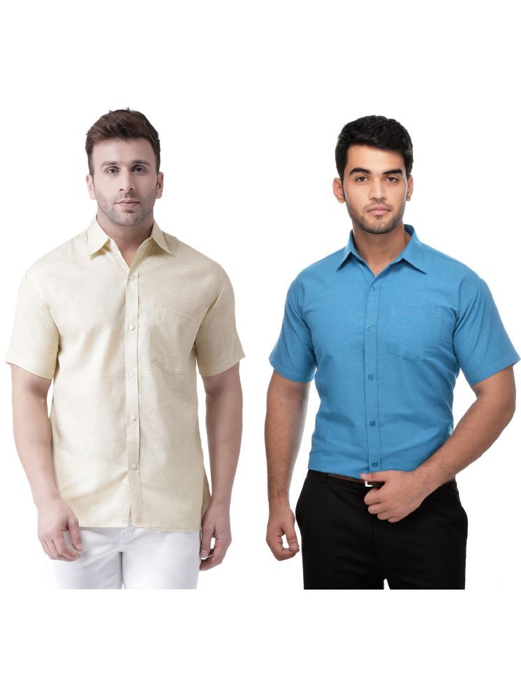     			RIAG Cotton Blend Regular Fit Solids Half Sleeves Men's Casual Shirt - Blue ( Pack of 2 )