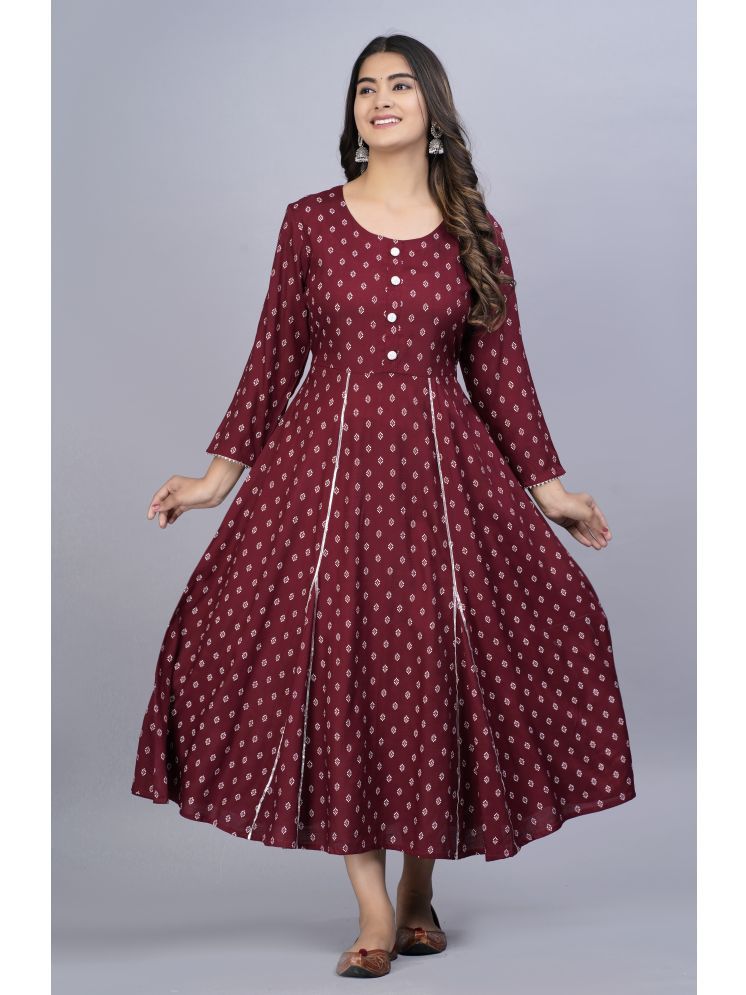     			SIPET Rayon Printed Anarkali Women's Kurti - Maroon ( Pack of 1 )