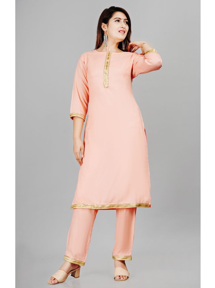     			SIPET Viscose Embellished Kurti With Pants Women's Stitched Salwar Suit - Pink ( Pack of 1 )