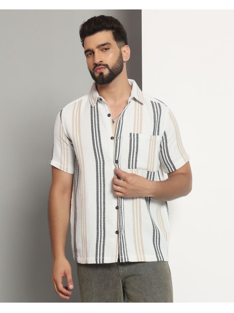     			Chimpaaanzee Cotton Blend Regular Fit Striped Half Sleeves Men's Casual Shirt - White ( Pack of 1 )