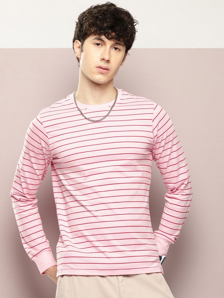     			Dillinger 100% Cotton Regular Fit Striped Full Sleeves Men's Round T-Shirt - Pink ( Pack of 1 )