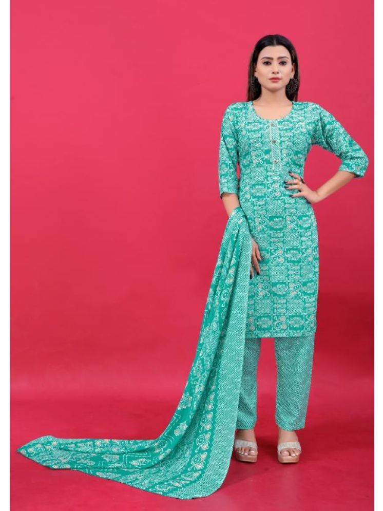     			INDIAN SILKS Cotton Printed Kurti With Pants Women's Stitched Salwar Suit - Turquoise ( Pack of 1 )