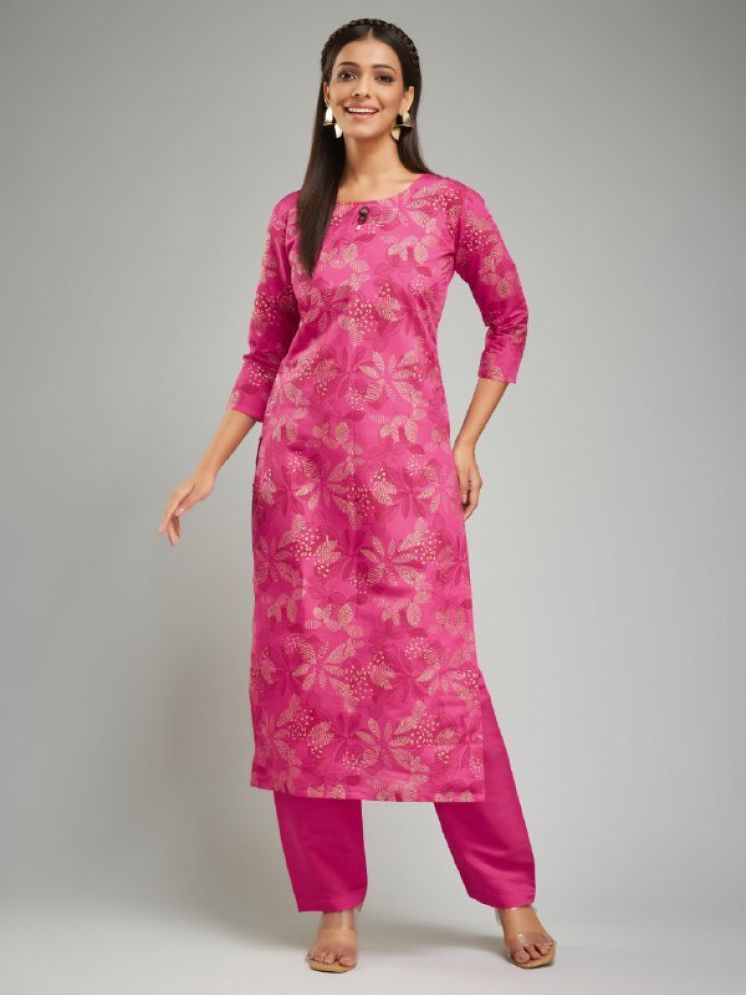     			JULEE Chanderi Printed Kurti With Pants Women's Stitched Salwar Suit - Pink ( Pack of 1 )