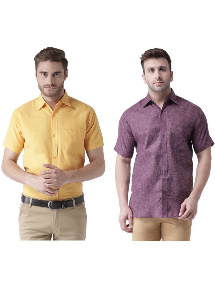     			KLOSET By RIAG Cotton Blend Regular Fit Solids Half Sleeves Men's Casual Shirt - Purple ( Pack of 2 )