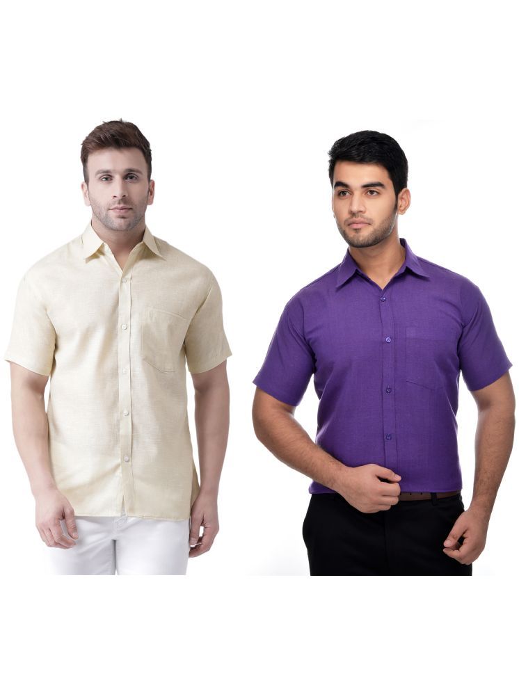     			KLOSET By RIAG Cotton Blend Regular Fit Solids Half Sleeves Men's Casual Shirt - Purple ( Pack of 2 )