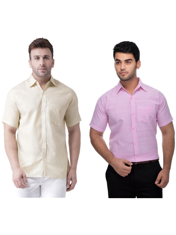     			KLOSET By RIAG Cotton Blend Regular Fit Solids Half Sleeves Men's Casual Shirt - Pink ( Pack of 2 )