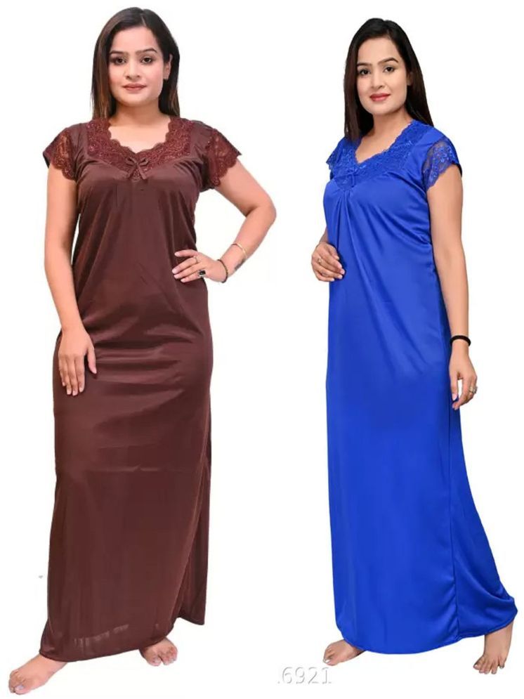     			MACGROW Brown Satin Women's Nightwear Nighty & Night Gowns ( Pack of 2 )