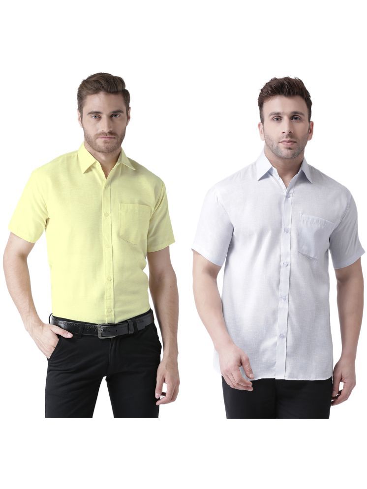     			RIAG Cotton Blend Regular Fit Self Design Half Sleeves Men's Casual Shirt - White ( Pack of 2 )