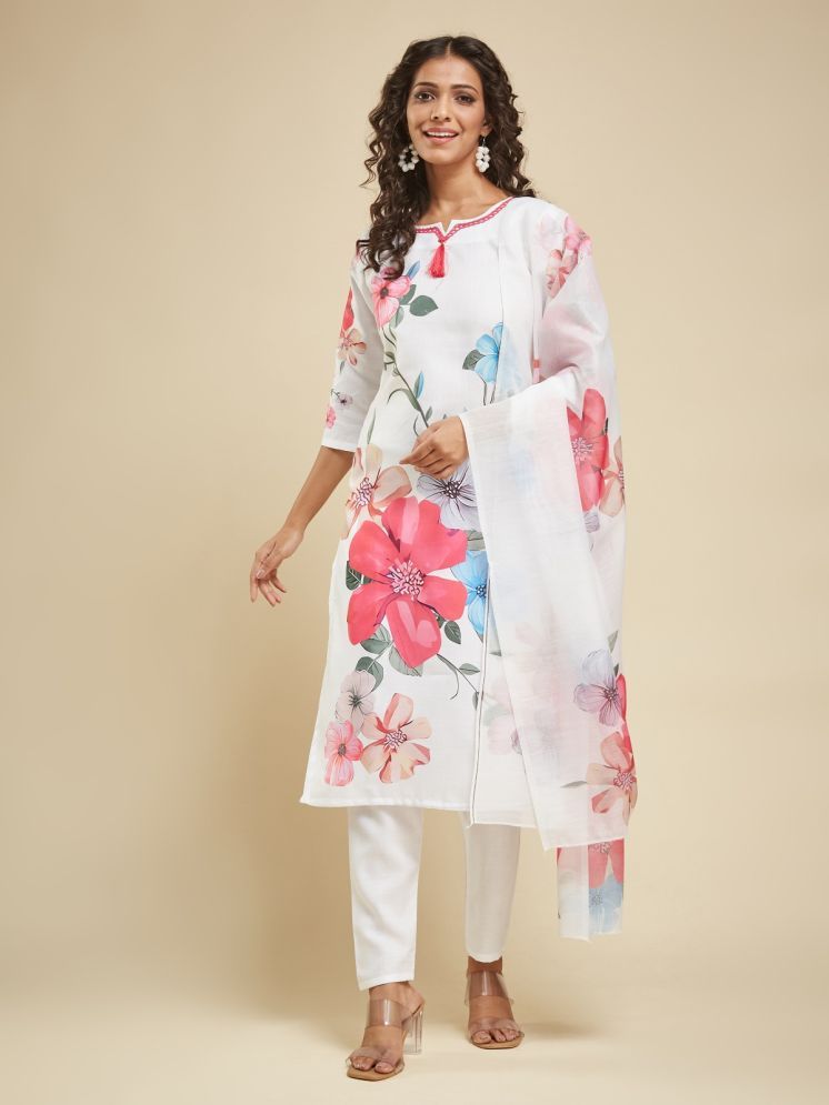     			SILK SUTRA Cotton Blend Printed Kurti With Pants Women's Stitched Salwar Suit - White ( Pack of 1 )