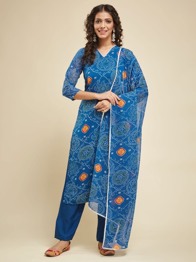     			SILK SUTRA Georgette Printed Kurti With Pants Women's Stitched Salwar Suit - Blue ( Pack of 1 )