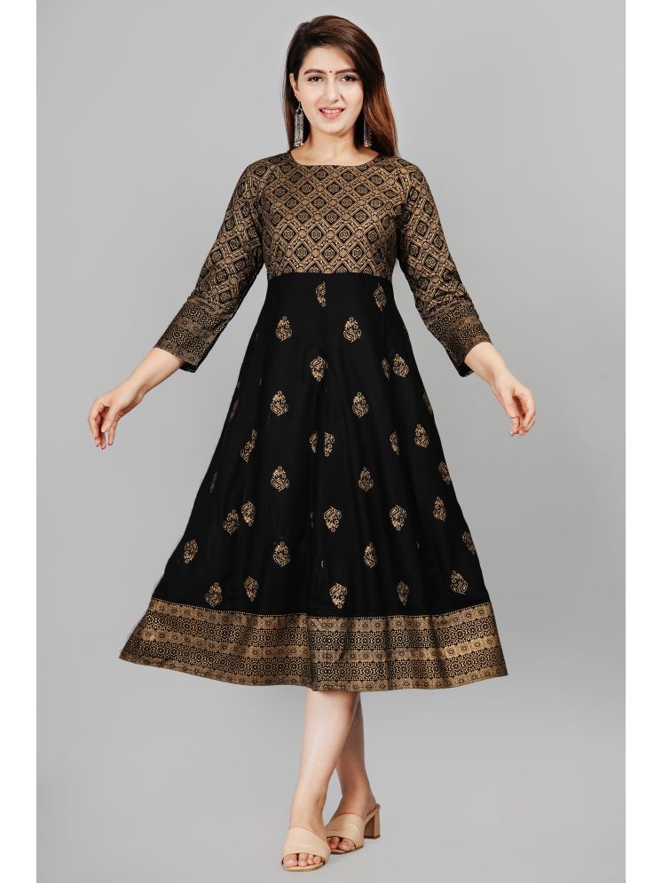     			SIPET Rayon Printed Anarkali Women's Kurti - Black ( Pack of 1 )