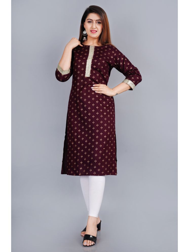     			SIPET Viscose Blend Printed Straight Women's Kurti - Wine ( Pack of 1 )