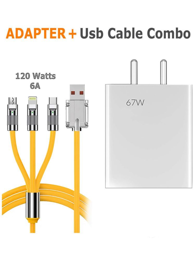     			Vertical9 3-in-1 120W Fat Cable with 67Watt Fast Charger Combo 1.5m Data Cables - Yellow