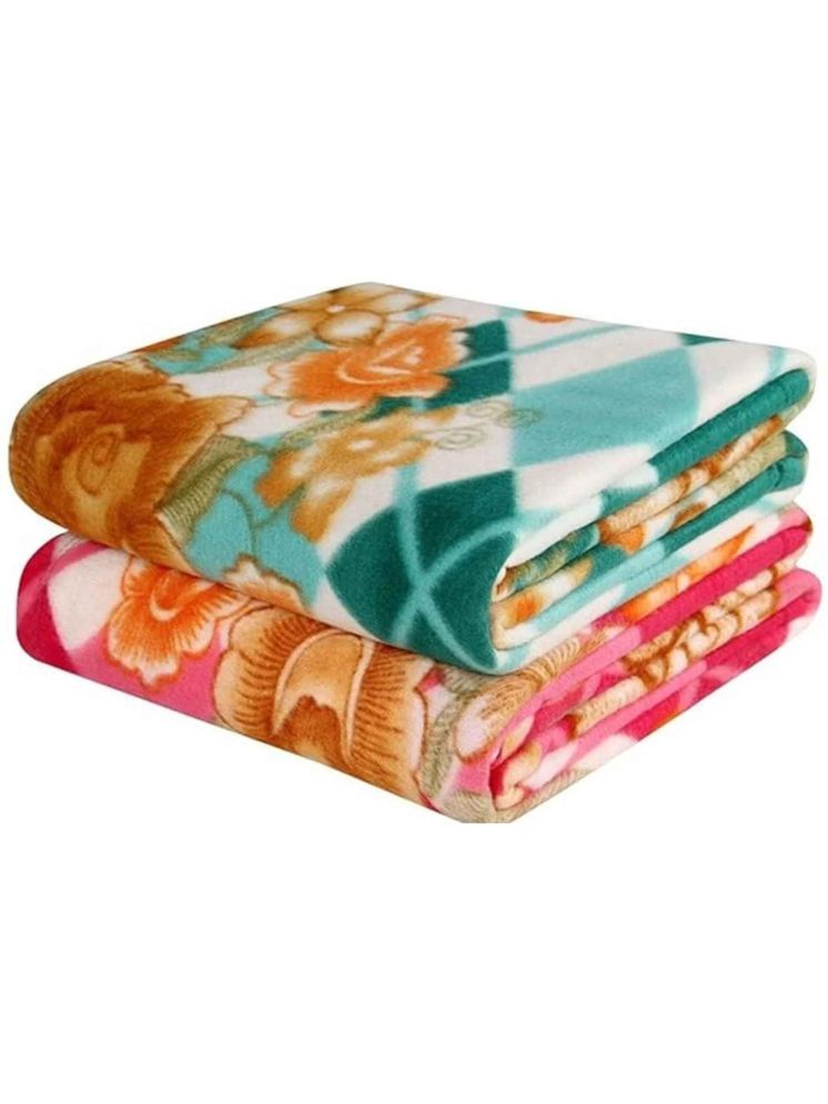     			Wholesale india Mink Floral Single Bed Blanket ( 220 cm x 150 cm ) - Multi ( Pack of 2 )