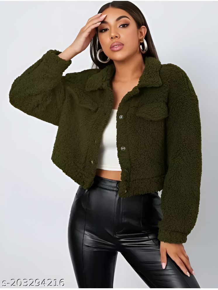     			curvy comfort - Faux Fur Green Short Coats