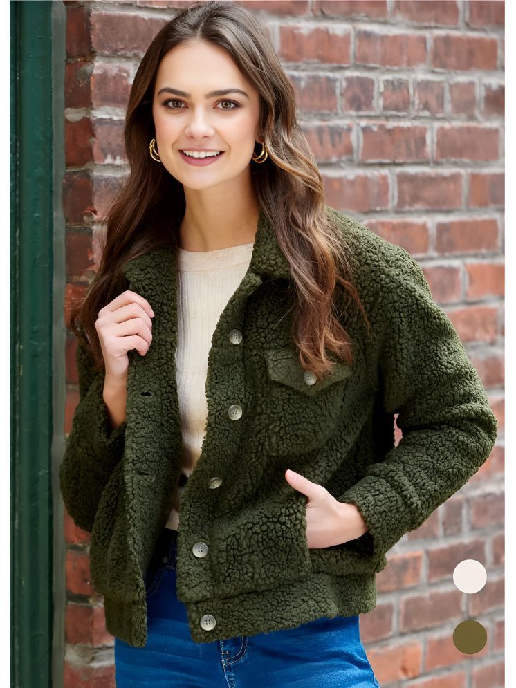     			curvy comfort - Faux Fur Green Short Coats