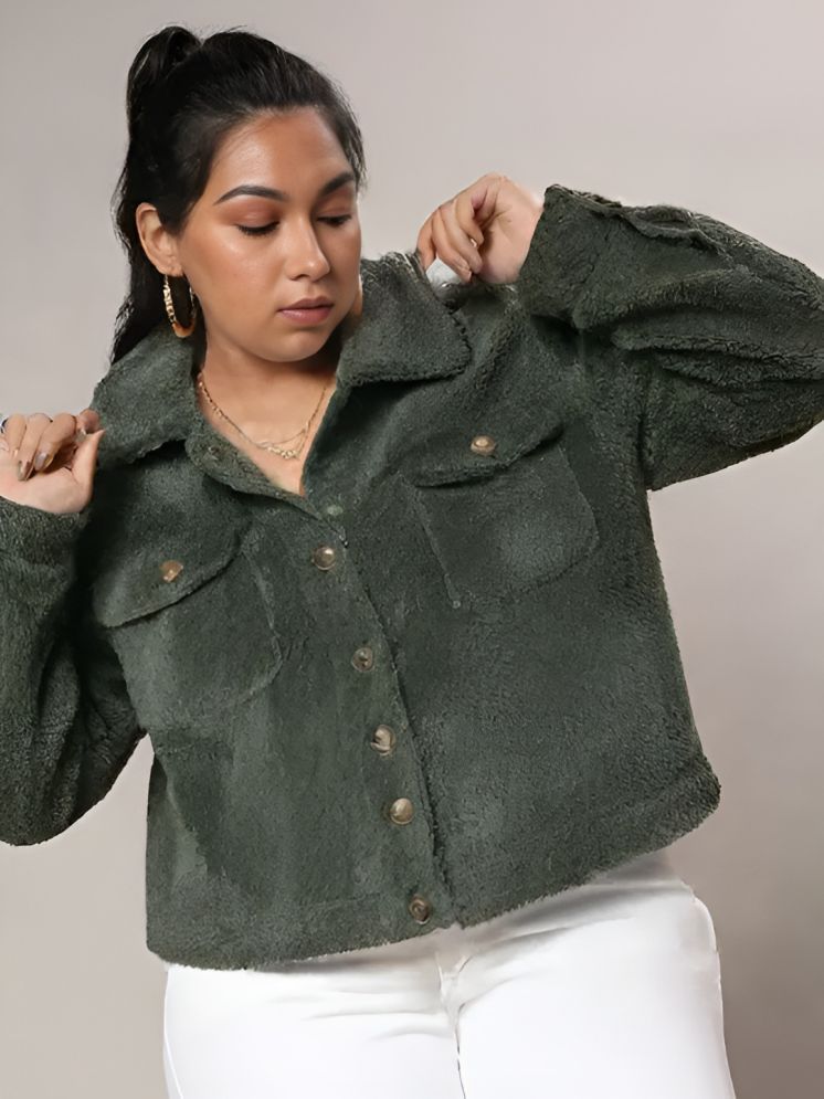     			curvy comfort - Faux Fur Green Short Coats