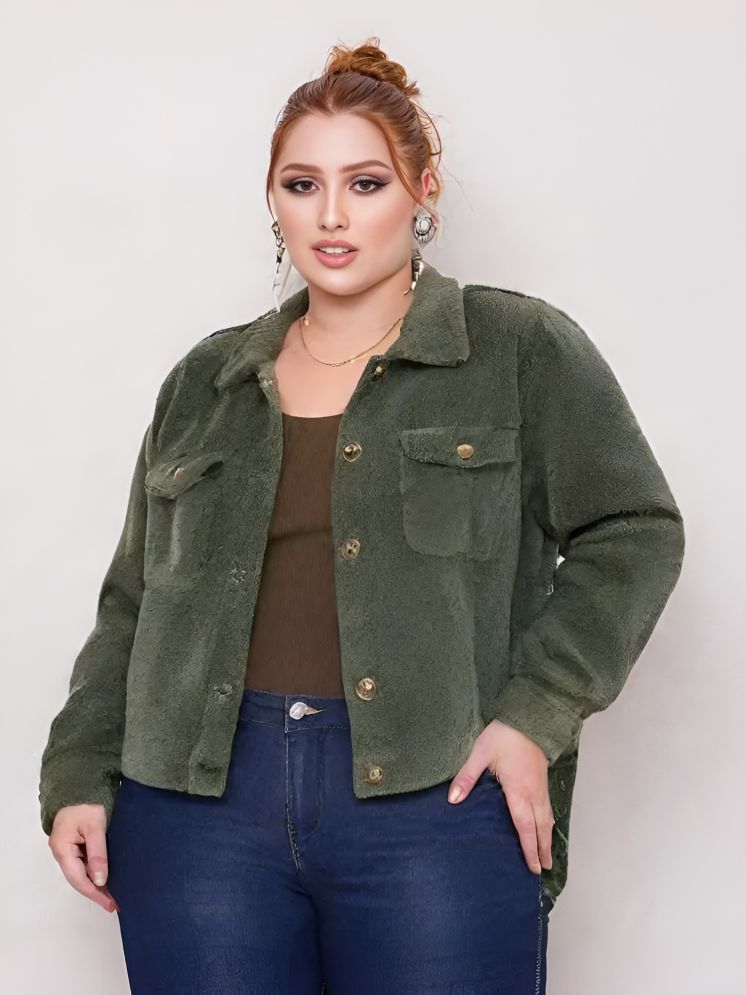     			curvy comfort - Faux Fur Green Short Coats