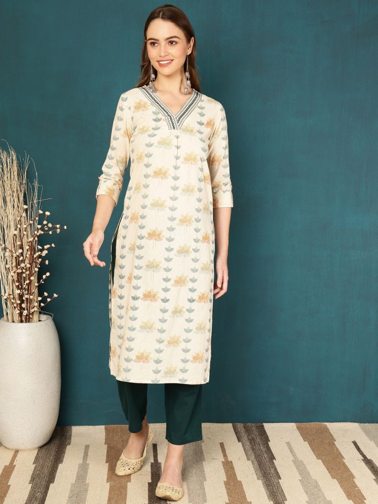     			Antaran Cotton Printed Straight Women's Kurti - Off White ( Pack of 1 )