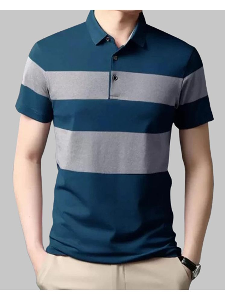     			FIRST POSTION Cotton Blend Regular Fit Striped Half Sleeves Men's Polo T Shirt - Teal Blue ( Pack of 1 )