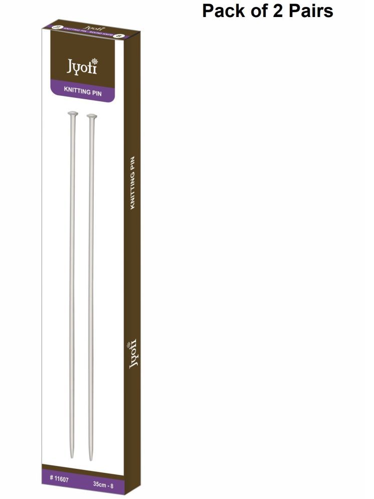     			Jyoti Knitting Pin - Aluminium (2 Pairs of Round Knob of 14 Inches / 35cm of Size 8), Crafting Weaving Pins, Round Blunt Yarn Needles, Used for Sweaters, Scarves, and Woolen Fabrics - Pack of 2 Pairs