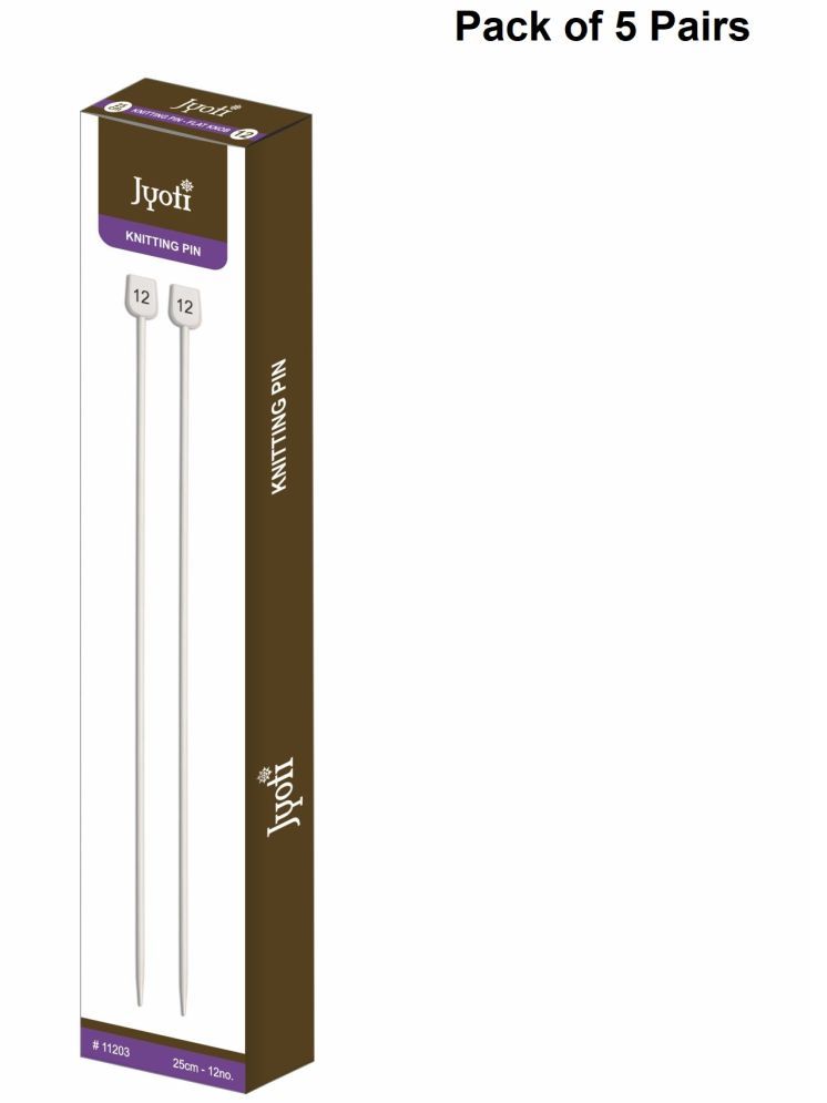     			Jyoti Knitting Pin - Aluminium (5 Pairs of Flat Knob of 10 Inches / 25cm of Size 12), Crafting Weaving Pins, Round Blunt Yarn Needles, Used for Sweaters, Scarves, and Woolen Fabrics - Pack of 5 Pairs