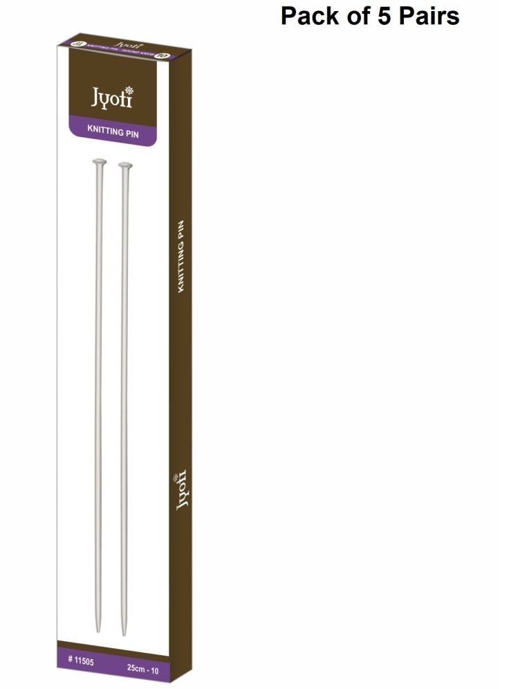     			Jyoti Knitting Pin - Aluminium (5 Pairs of Round Knob of 10 Inches / 25cm of Size 10), Crafting Weaving Pins, Round Blunt Yarn Needles, Used for Sweaters, Scarves, and Woolen Fabrics - Pack of 5 Pairs