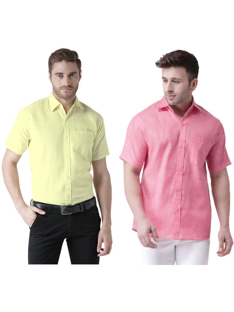     			KLOSET By RIAG Cotton Blend Regular Fit Solids Half Sleeves Men's Casual Shirt - Pink ( Pack of 2 )