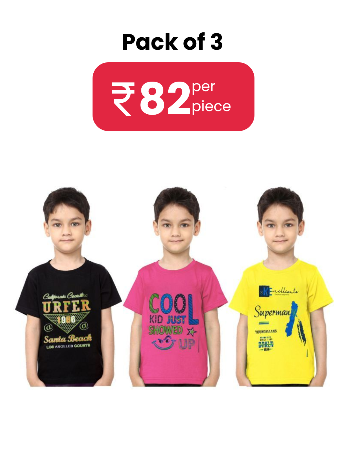     			Paryag Multicolor Cotton Blend Round Neck Boys T-Shirt ( Pack of 3 )