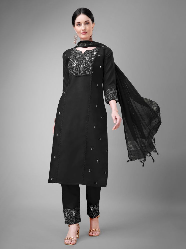     			SILK SUTRA Cotton Blend Embroidered Kurti With Pants Women's Stitched Salwar Suit - Black ( Pack of 1 )