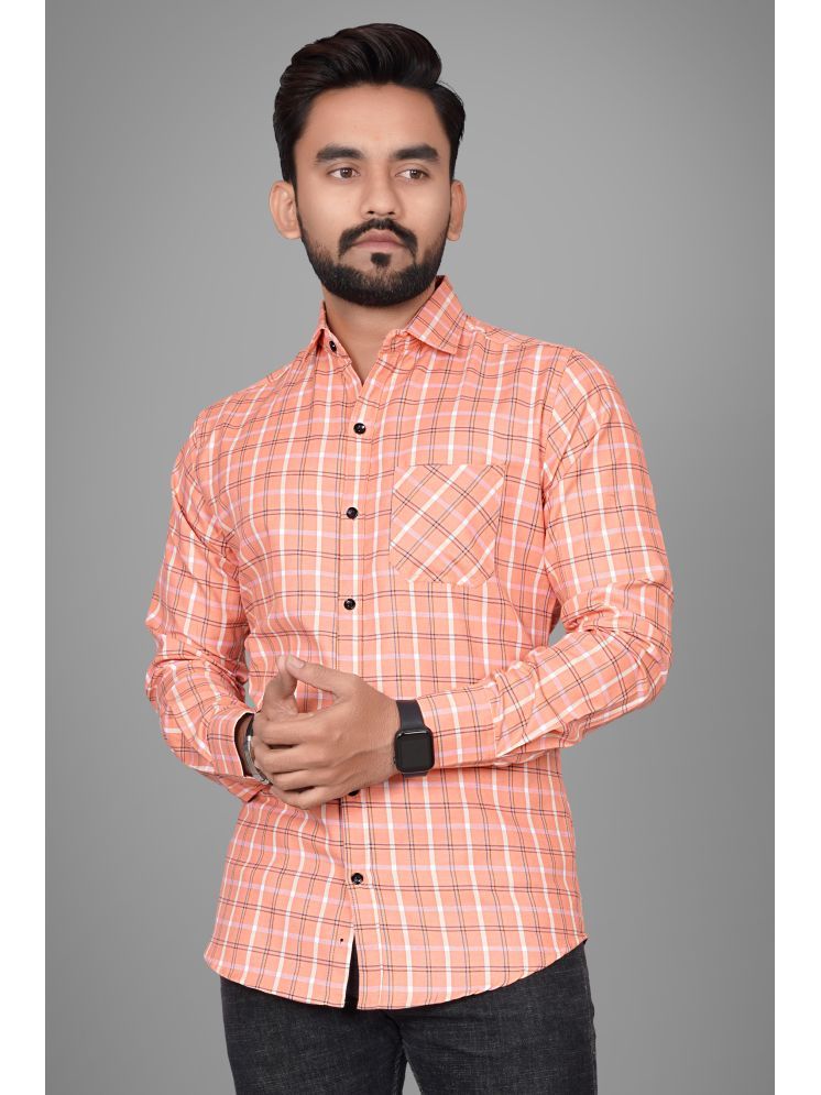     			SUR-T Cotton Blend Regular Fit Checks Full Sleeves Men's Casual Shirt - Orange ( Pack of 1 )