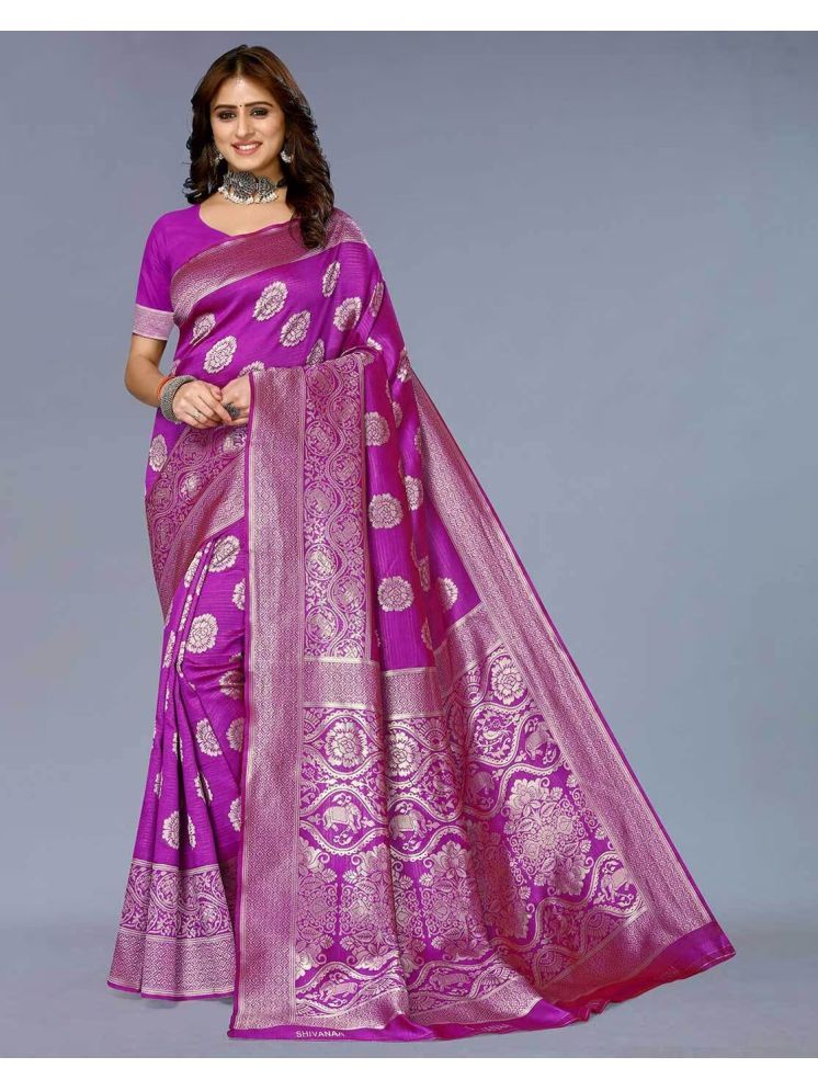     			Saadhvi Silk Woven Saree With Blouse Piece - Purple ( Pack of 1 )