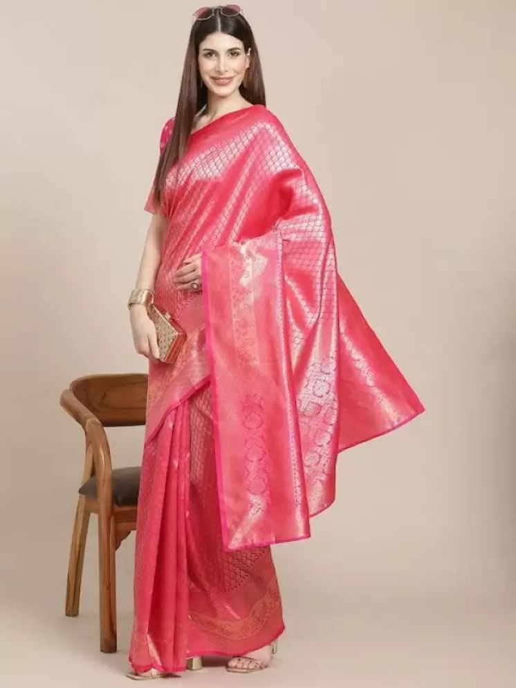     			Saadhvi Silk Woven Saree With Blouse Piece - Pink ( Pack of 1 )