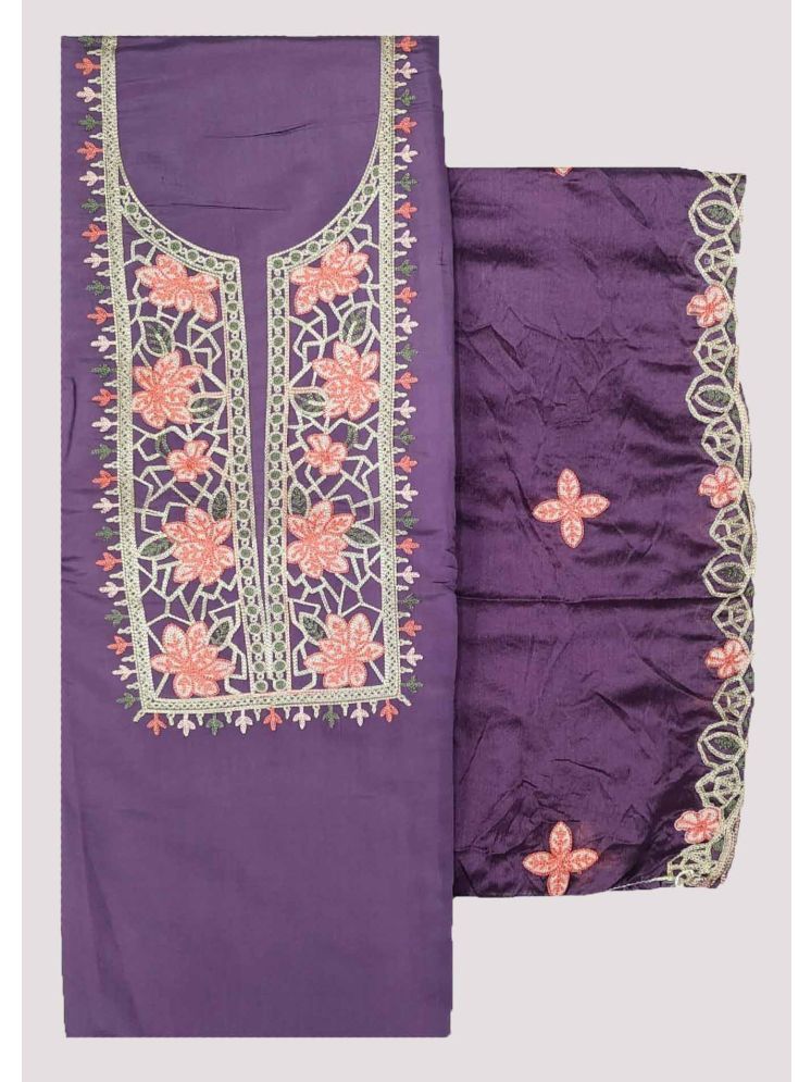     			Soul Essence Unstitched Cotton Blend Embroidered Dress Material - Purple ( Pack of 1 )