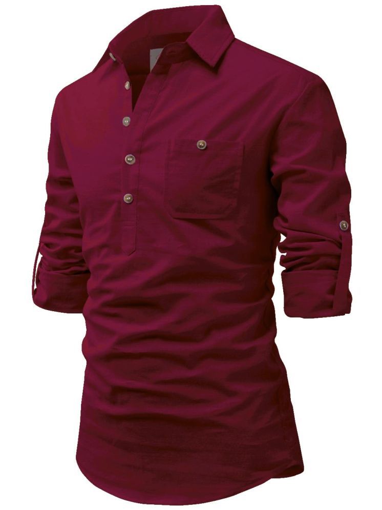     			ViraVesh Maroon Cotton Men's Shirt Style Kurta ( Pack of 1 )