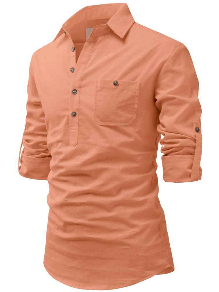     			ViraVesh Orange Cotton Men's Shirt Style Kurta ( Pack of 1 )