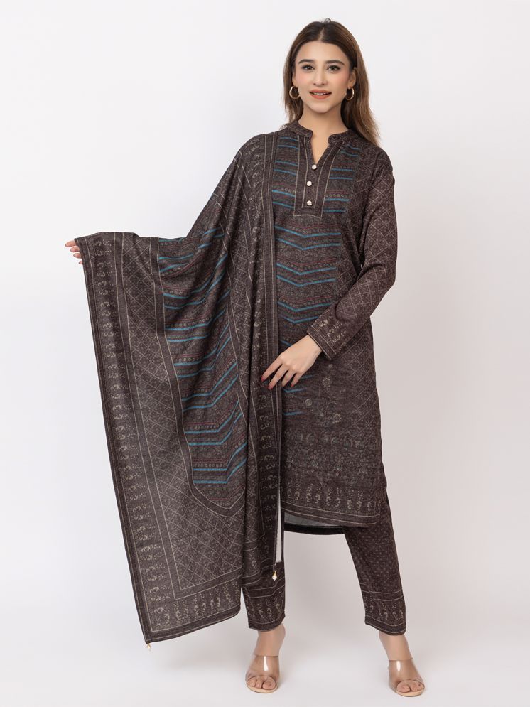     			WOOL'S KART Woollen Printed Kurti With Salwar Women's Stitched Salwar Suit - Grey ( Pack of 1 )