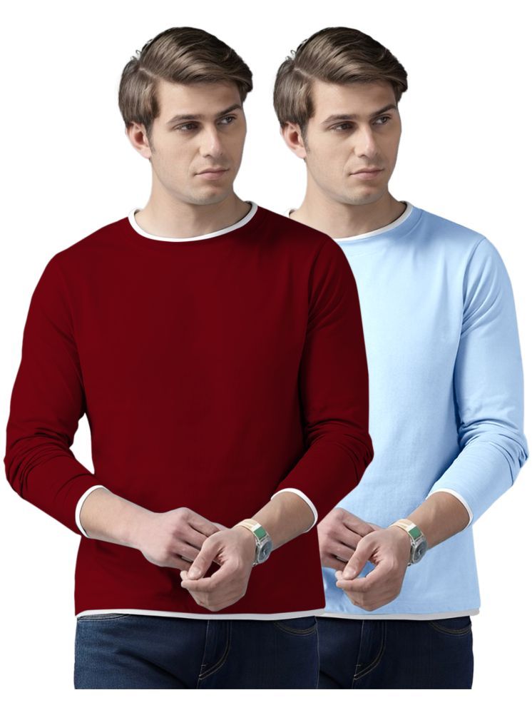     			AUSK Cotton Blend Regular Fit Solid Full Sleeves Men's Round T-Shirt - Aqua Blue ( Pack of 2 )