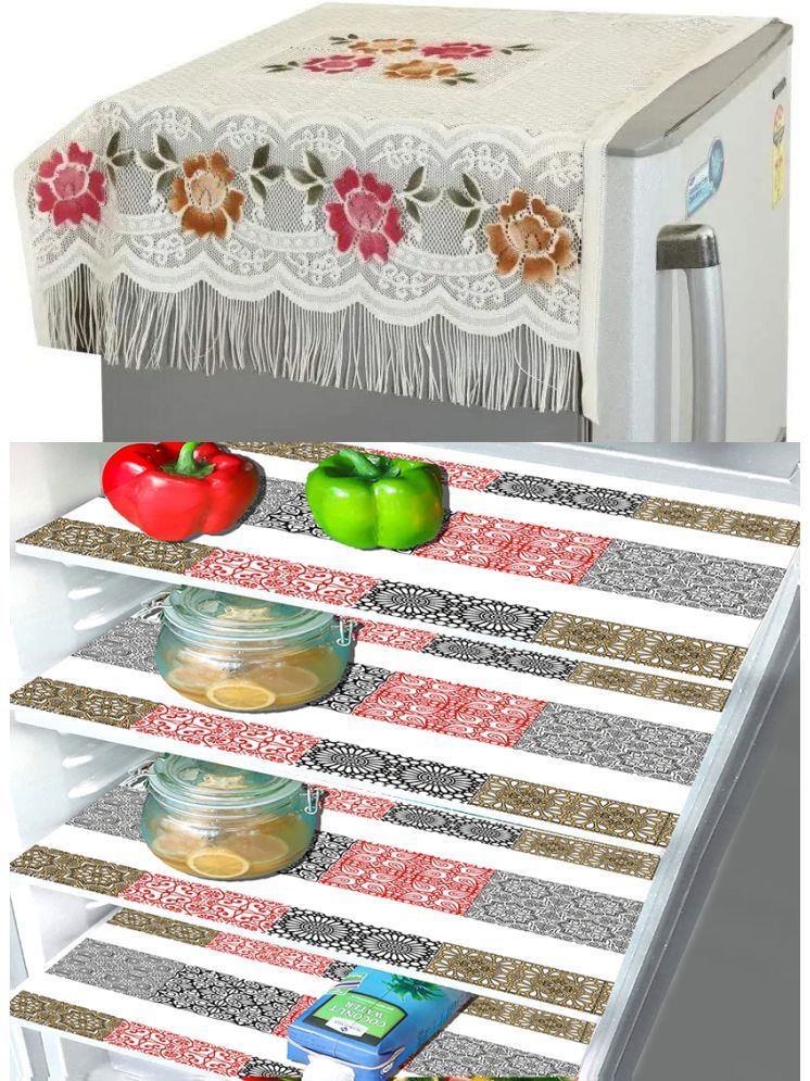     			Crosmo Polyester Floral Printed Fridge Mat & Cover ( 99 53 ) Pack of 5 - Multicolor