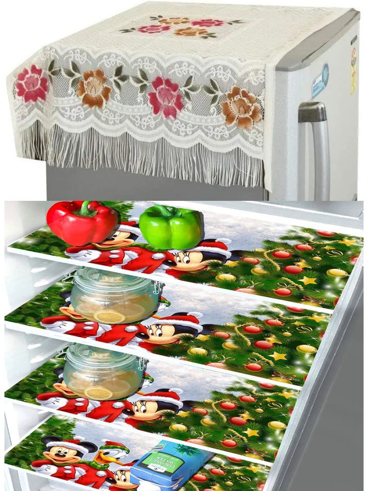     			Crosmo Polyester Floral Printed Fridge Mat & Cover ( 99 53 ) Pack of 5 - Multicolor