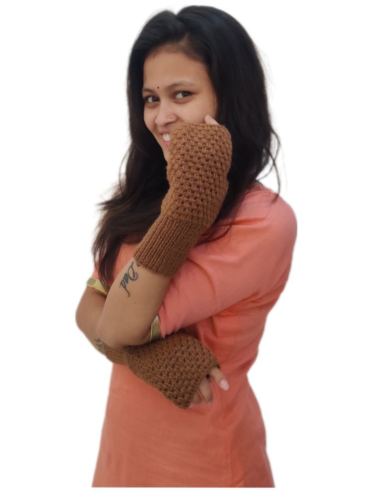     			KC Store Brown Women's Fingerless Gloves ( Pack of 1 )