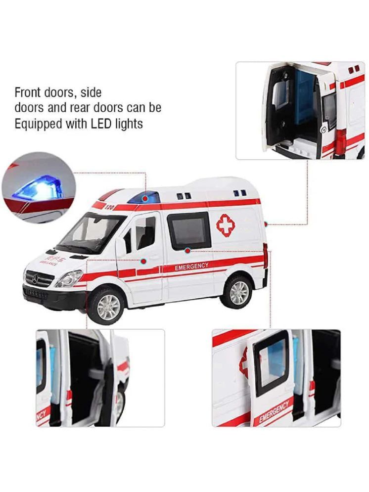     			PANSHUB Mini Ambulance Car Toy with Light & Siren Sound – Pull Back Friction Power Toy Vehicle for Kids Boys,Girls (Pack of 1)