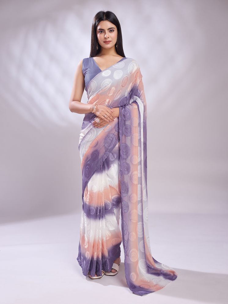     			Rekha Maniyar Crepe Printed Saree With Blouse Piece - Purple ( Pack of 1 )