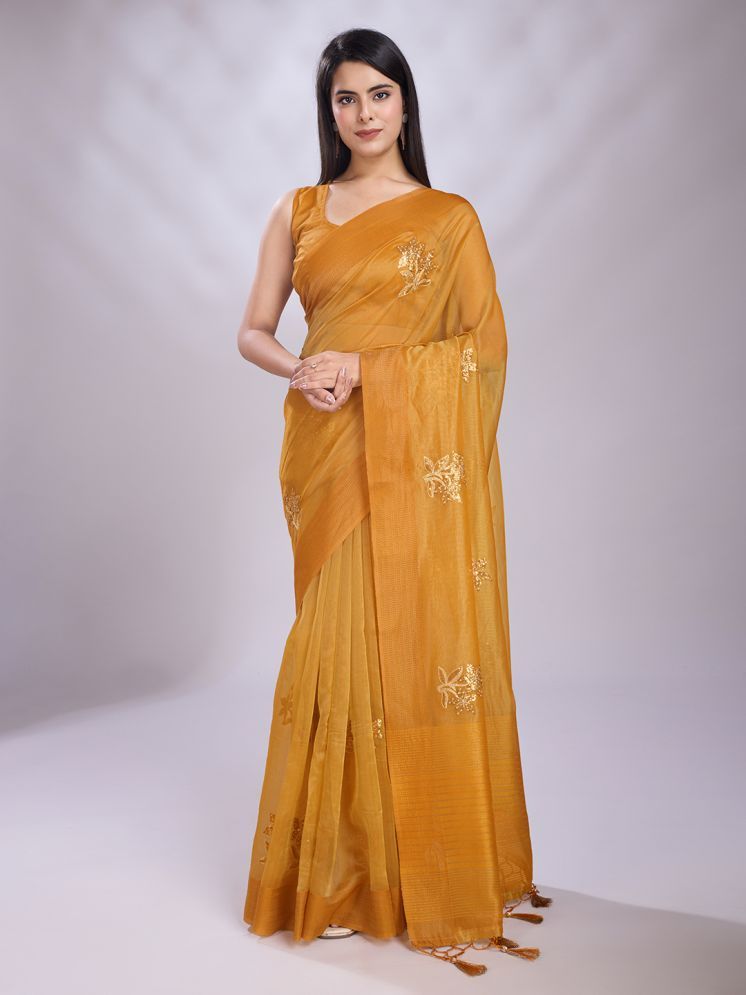     			Rekha Maniyar Organza Embroidered Saree With Blouse Piece - Yellow ( Pack of 1 )