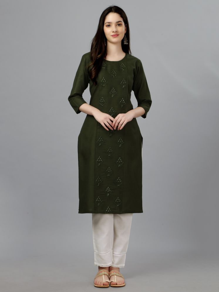     			SILK SUTRA Cotton Blend Embroidered Kurti With Pants Women's Stitched Salwar Suit - Dark Green ( Pack of 1 )